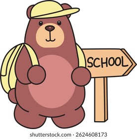 Illustration of cute bear icon.
Funny bear in daily activities elements.
baby bear want to going to school
