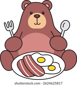 Illustration of cute bear icon.
Funny bear in daily activities elements.
baby bear want to eating bacon and eggs
