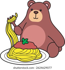 Illustration of cute bear icon.
Funny bear in daily activities elements.
baby bear want to eating spaghetti
