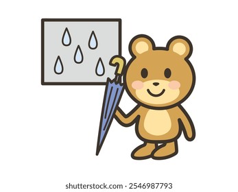 Illustration of a cute bear preparing an umbrella because it's raining