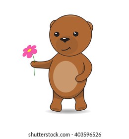 Illustration of cute Bear. Teddy Bear with a flower