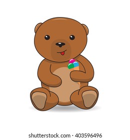 Illustration of cute Bear. Teddy Bear with an ice cream