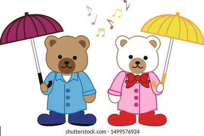 Illustration of a cute bear with an umbrella.