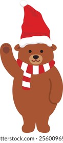 Illustration of a cute bear wearing a Santa hat