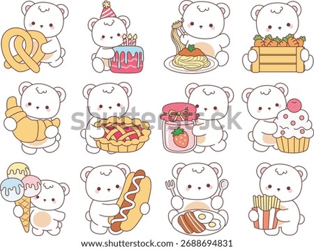 Illustration of cute bear winter icon. bear winter with a lot of fast food and snack time