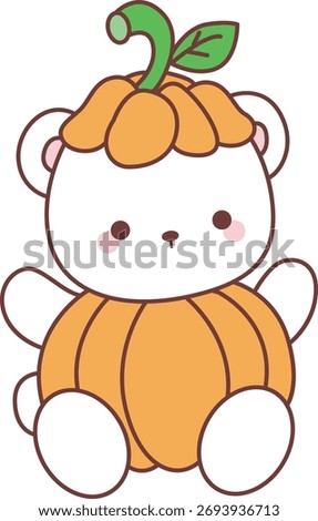 Illustration of cute bear winter icon with halloween theme. Bear santa winter wearing a pumpkin costume