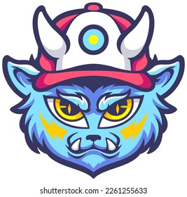 illustration of cute beast wearing horns hat