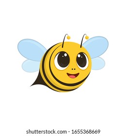 Illustration of a Cute Bee Flying and Smiling. Vector Illustration