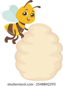 illustration of cute bee holding a beehive