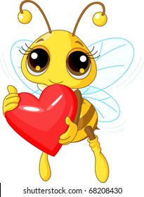 Illustration of a Cute Bee holding Love heart