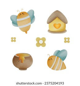 illustration of cute bee and honey