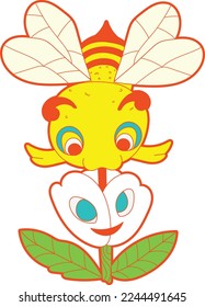 illustration of a cute bee sucking honey from a flower