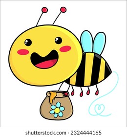 Illustration of a cute bee that has just collected honey, design for t-shirt