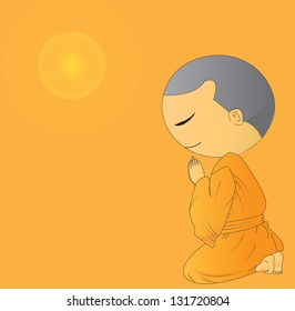 illustration of Cute Begging young monk cartoon,use in advertising, presentations, brochures, blogs, documents and forms, etc.