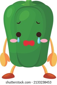 Illustration of a cute bell pepper character that sheds tears