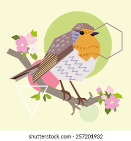 Illustration of a cute bird in abstract geometric style 1