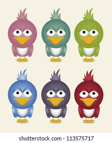 illustration of cute bird, in different colors, vector illustration