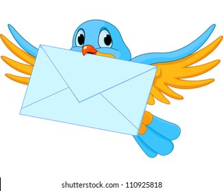 Illustration of cute bird with letter