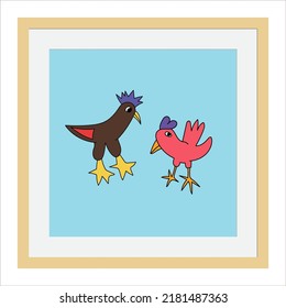 Illustration of a cute bird. An illustration made by children with their imagination. Suitable for decorating children's rooms, wall posters, printing t-shirts, etc