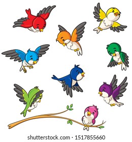 Illustration of cute birds collection.