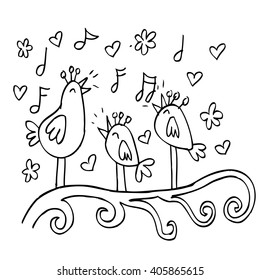  illustration of cute birds singing song