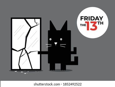 An illustration of a cute black cat caused a mirror broken