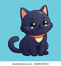 Illustration Cute Black Cat Chibi Kawaii