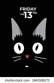 Ilustración de la cara de un lindo gato negro el día del viernes 13