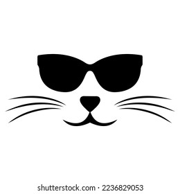 Illustration of a cute black cat with glasses and a mustache on a white background