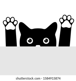 illustration of a cute black cat with raised paws on a white background