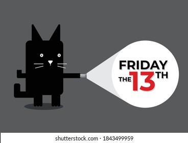 An illustration of a cute black cat using a flashlight