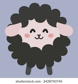 Illustration of cute black sheep, lamb on a blue background