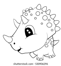 Illustration of Cute Black and White Cartoon Blue of Baby Triceratops Dinosaur. Vector.
