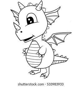 Cute Baby Dragon Line Art Drawing Stock Vector (Royalty Free ...