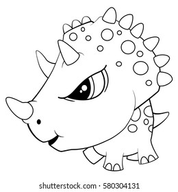 Illustration of Cute Black and White Cartoon Angry Baby Triceratops Dinosaur. Vector EPS 8.
