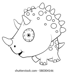 Illustration of Cute Black and White Cartoon Crazy Baby Triceratops Dinosaur. Vector EPS 8.
