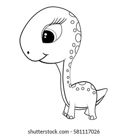 Illustration of Cute Black and White Cartoon Female  Baby Brontosaurus Dinosaur. Vector EPS8.
