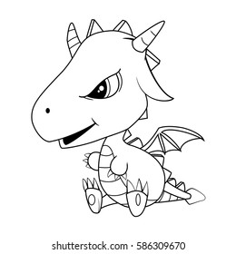 Illustration of Cute Black and White Cartoon Angry Baby Dragon.Vector EPS 8 .
