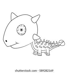 Illustration of Cute Black and White Cartoon Blue Baby Ankylosaurus Dinosaur. Vector EPS 8.

