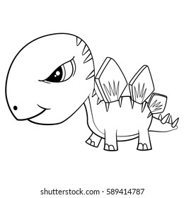 Illustration of Cute Black and White Cartoon Baby Stegosaurus Dinosaur. Vector EPS 8.
