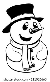 Illustration of a cute black and white Christmas Snowman