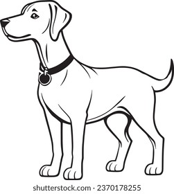 An illustration of a cute black-and-white puppy, possibly a beagle, pointer or cop dog, made in monochrome