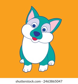 illustration of a cute blue dog smiling and sitting