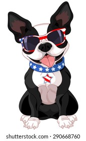 Illustration of cute Boston terrier celebrating