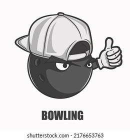 Illustration of a cute bowling ball mascot man giving a thumbs up