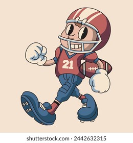 Illustration of Cute Boy American Football Player Sport Retro Mascot Character Cartoon Design	