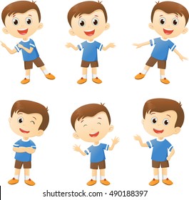 illustration of cute boy cartoon character in many action