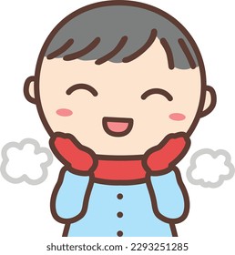 Illustration of a cute boy. It's cold, so dressed warmly.