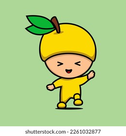 illustration of cute boy cosplaying mango fruit vector design
