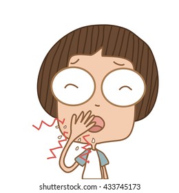Illustration cute boy cough on white background.